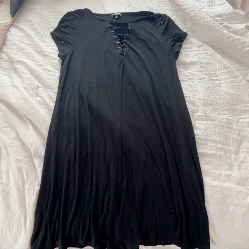 black lace up dress